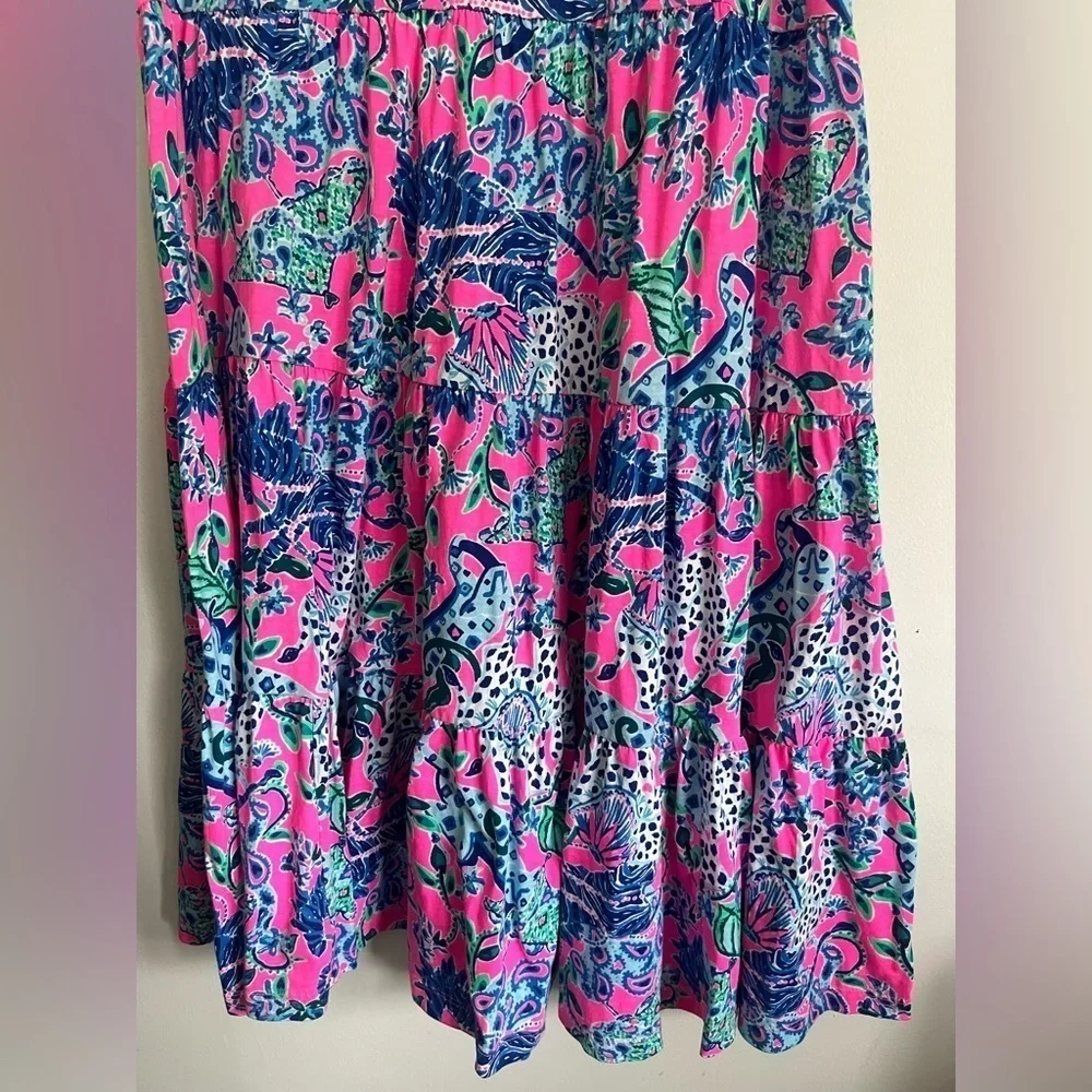 Lilly Pulitzer T-Shirt Jodee Dress Untamed Hearts Leopard Plumeria Blue Small - Picture 3 of 7